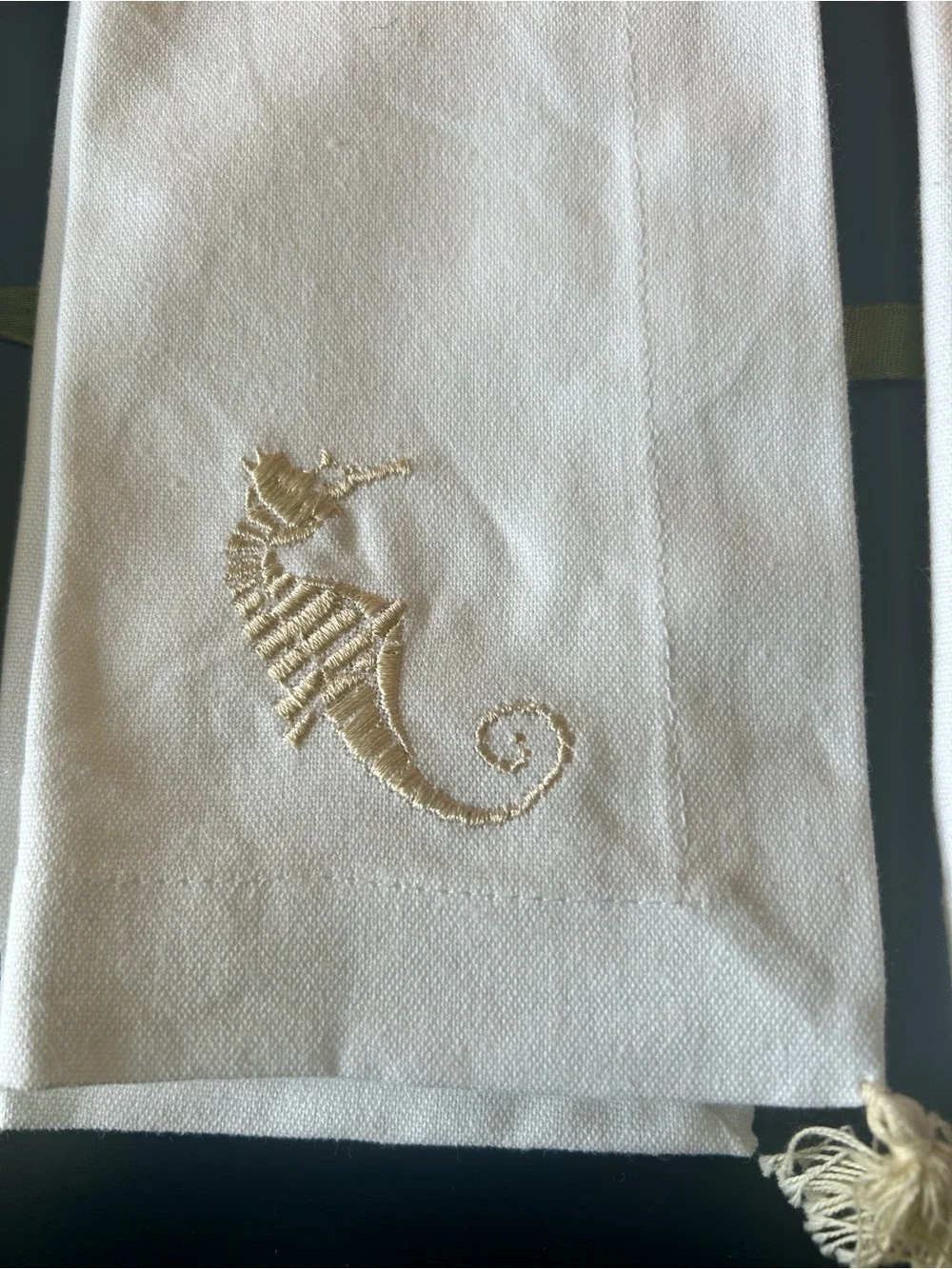 Set of 4 Embroidered Gold Coastal Beach Napkins With Tassels